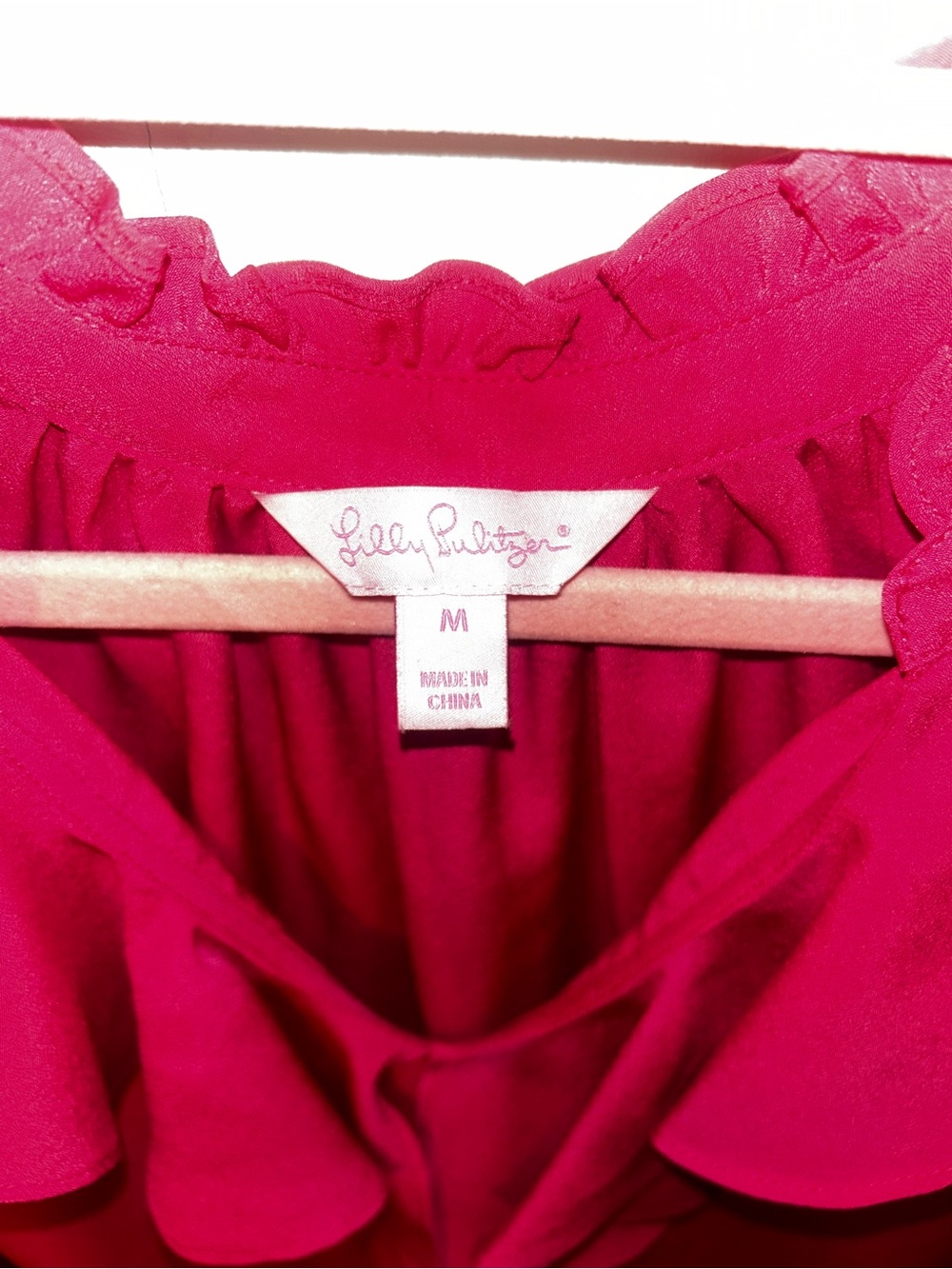 Lilly Pulitzer Pink Ruffle Neck Long Sleeve Blouse Wonens medium - Picture 2 of 4